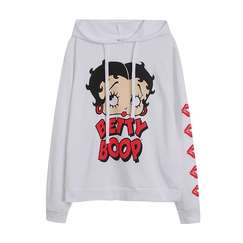 Betty boop เสื้อกันหนาว เสื้อวอร์ม เสื้อฮู้ดสีขาว สกรีน BETTY BOOP งานDISNEY สำเนา ขาว