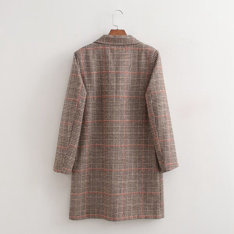 เสื้อโค้ท เสื้อกันหนาว ลายตาราง แต่งกระดุมแถบ สองแถว แบรนด์ Stradivarius สำเนา นู้ดกากี
