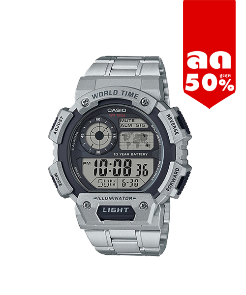 CASIO MID YEAR SALE นาฬิกาคาสิโอ พร้อมส่ง นาฬิกาข้อมือ นาฬิกากันน้ำ นาฬิกาของแท้ BTS ประกันศูนย์ CMG 1 ปี รุ่น AE-1400WHD-1A นาฬิกาสีเงิน
