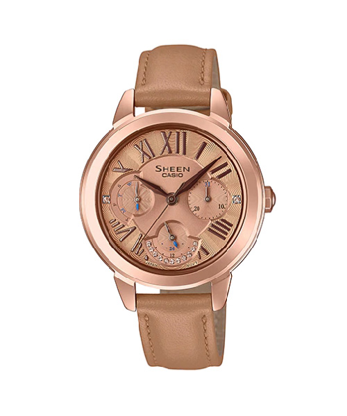CASIO SHEEN นาฬิกาข้อมือ นาฬิกากันน้ำ นาฬิกาของแท้ ประกันศูนย์ CMG 1 ปี รุ่น SHE-3059PGL-5A นาฬิกาสีน้ำตาล