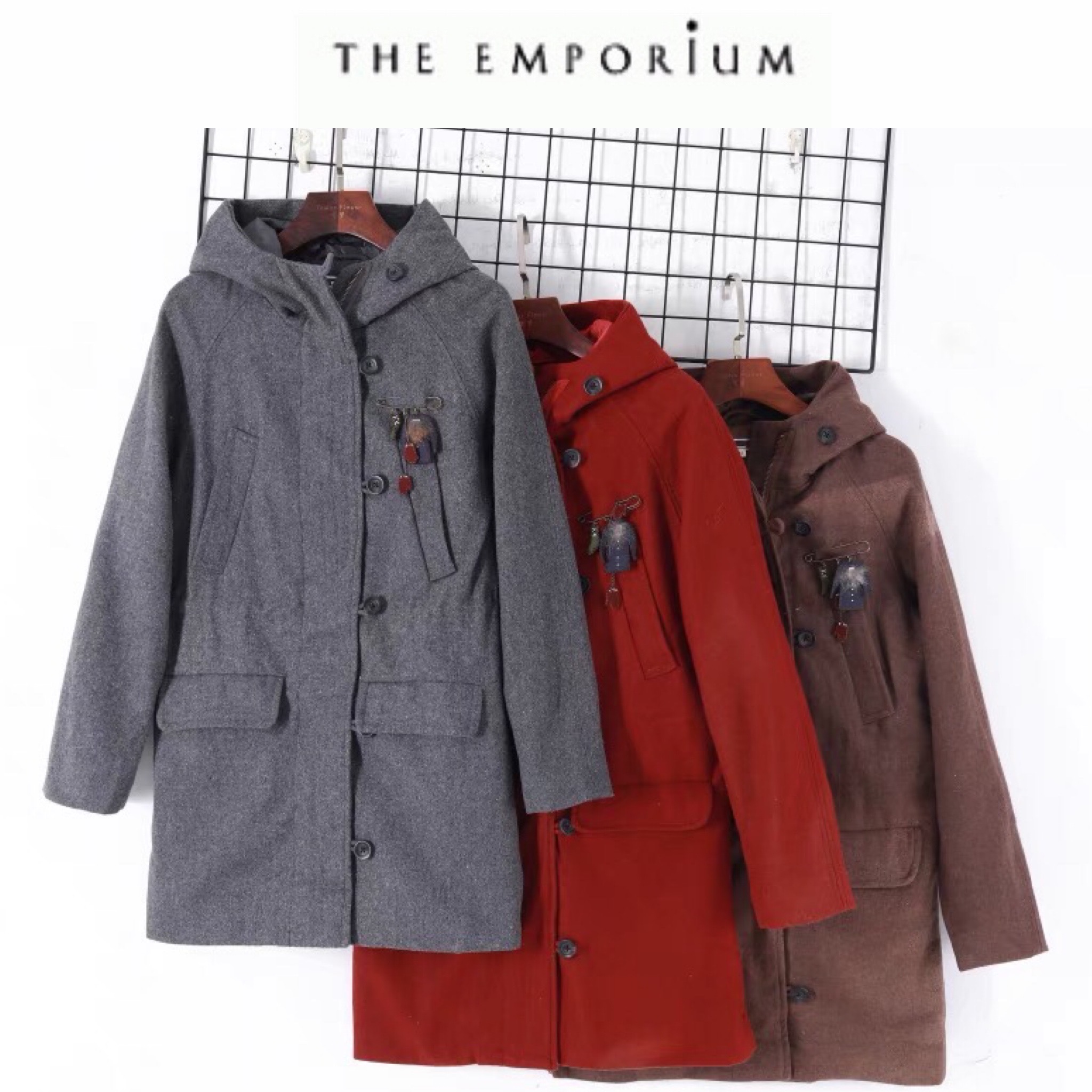 เสื้อโค้ทกันหนาว หมวกฮู้ด ผ้าวูล แบรนด์ The emporium (JAPAN) เทา