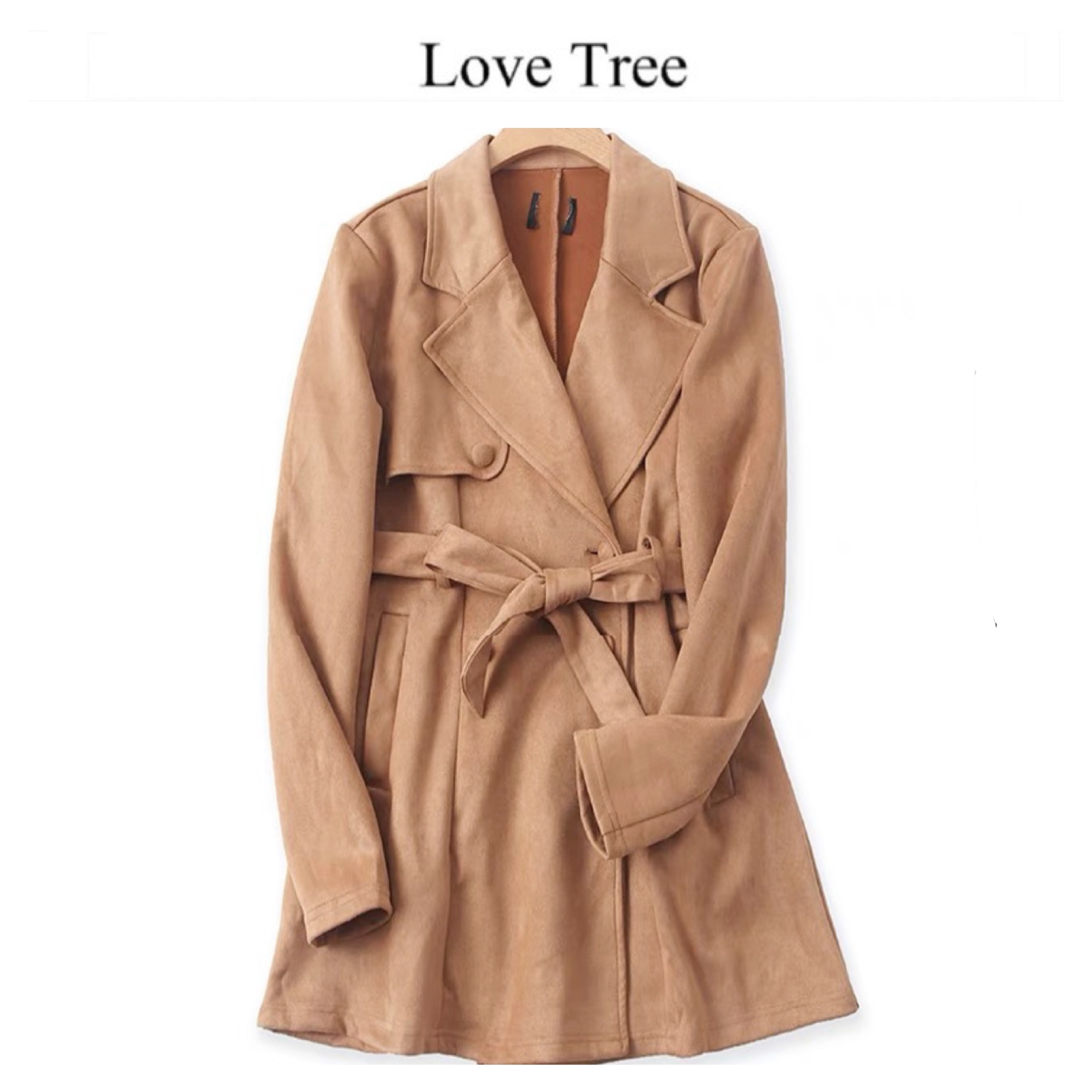 เสื้อโค้ท เสื้อคลุมหนังกลับ โค้ทหนังกลับ โค้ทวูล สีคาเมล แบรนด์ LOVE TREE
