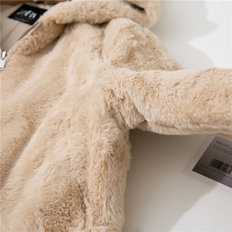 pepco เสื้อเฟอร์กันหนาว หมวกฮู้ด เสื้อขน FLUFFY Coat แบรนด์ PEPCO ดำ / เบจ