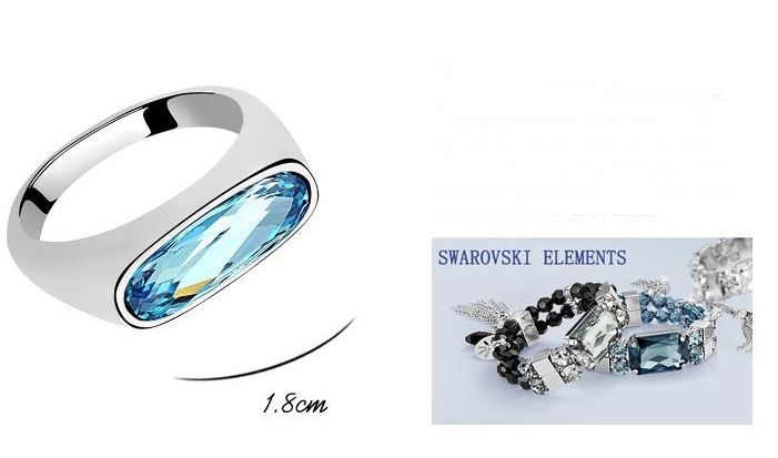 แหวนเงิน ฝัง คริสตัลแท้ สวารอฟสกี้ Austrian Crystal แนวยาว แบบสวย คลาสสิค คริสตัล ฟ้า ชมพู ทับทิม และ สีเหลือง ใส่ออกงาน 758874