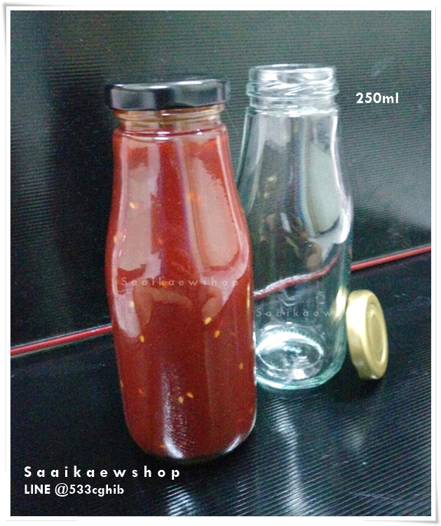 ขวดแก้วเครื่องดื่ม ขวดน้ำผลไม้ 250 ml. (เหลี่ยมมน)