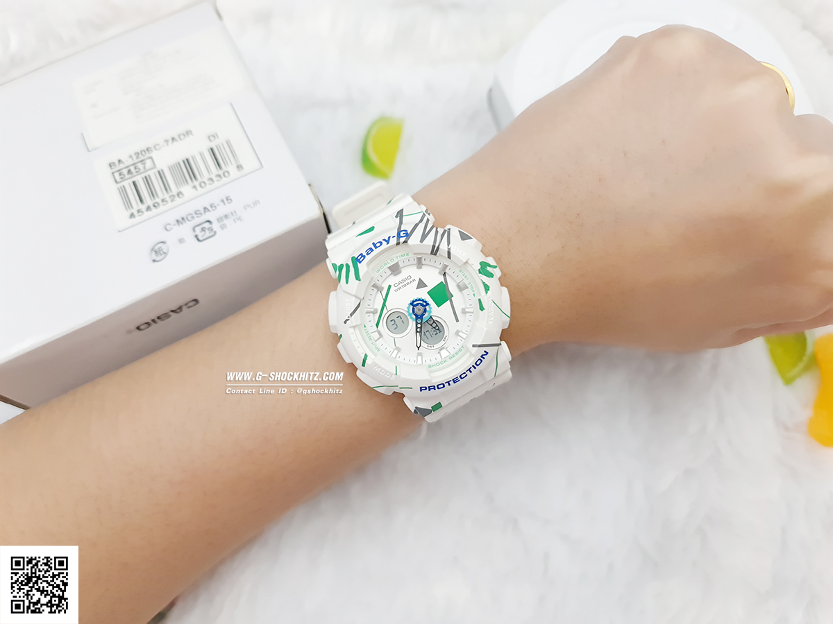 CASIO BABY-G นาฬิกาข้อมือ นาฬิกากันน้ำ นาฬิกาของแท้ ประกันศูนย์ CMG 1 ปี รุ่น BA-120SC-7A นาฬิกาสีขาว
