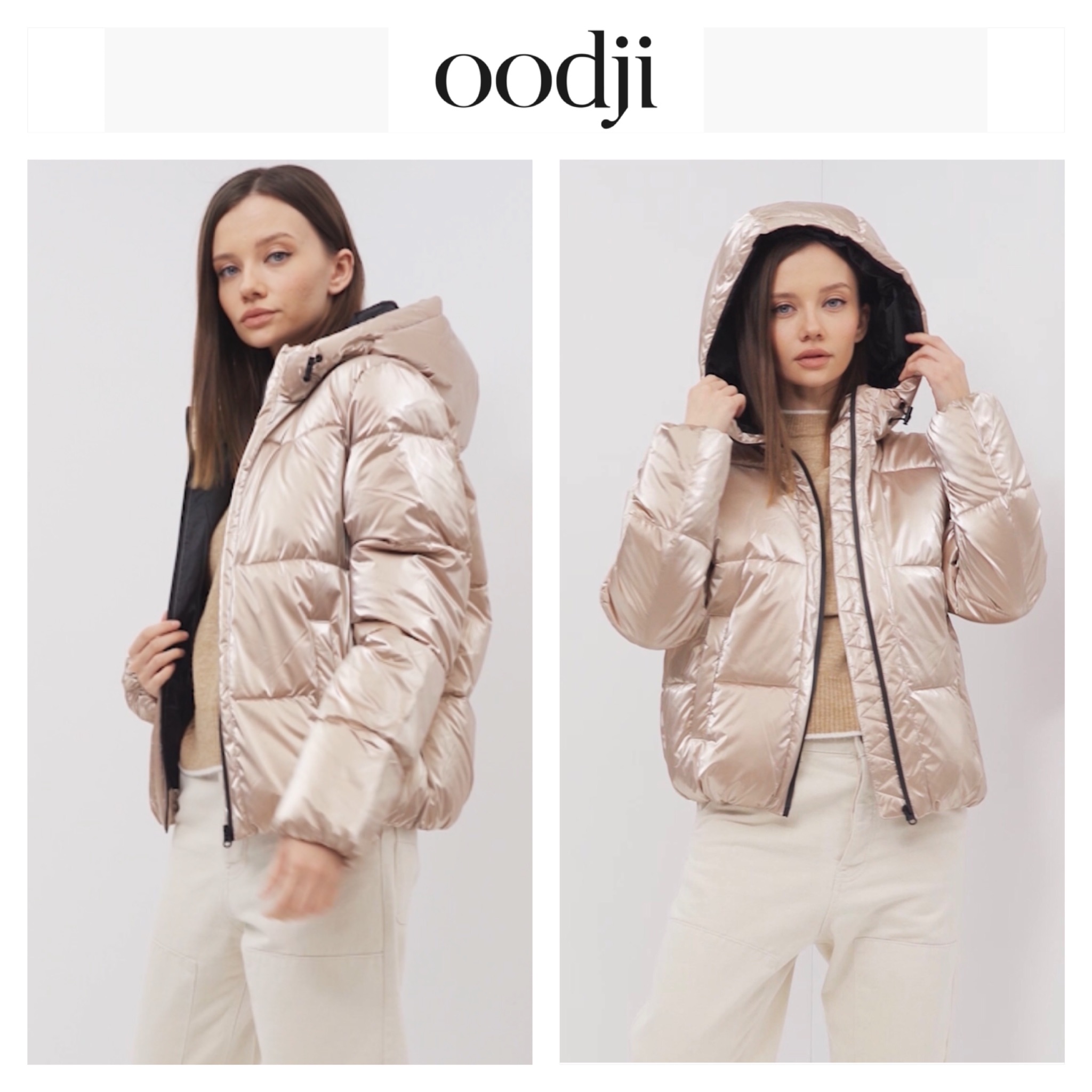 Oodji เสื้อกันหนาว เสื้อฮู้ด บุนวมอุ่น สีแชมเปญ แบรนด์ Oodji Ultra (padded puffer coAt