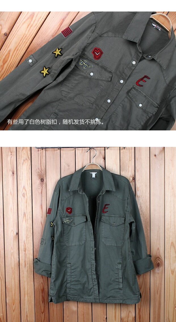 Esprit เสื้อเขียวทหาร เสื้อเชิ้ต เสื้อนอกแนวทหาร แต่งอาร์ม แบรนด์ ESPRIT แพทเทินสวย เท่ห์มาก คะ Size S/M/L/XL สำเนา เขียว