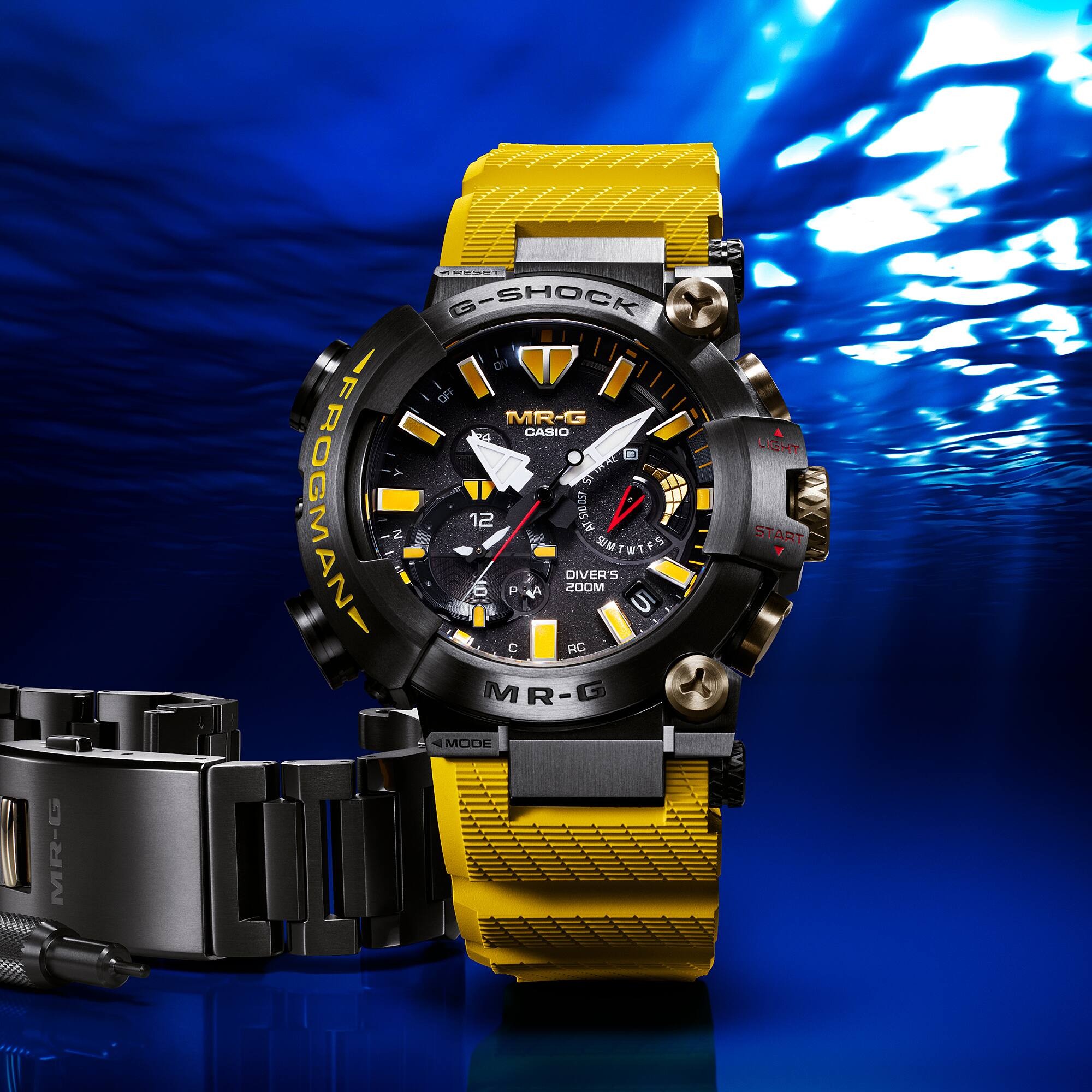 CASIO G-SHOCK นาฬิกาข้อมือ นาฬิกากันน้ำ นาฬิกาของแท้ ประกันศูนย์ CMG 1 ปี รุ่น FROGMAN MRG-BF1000E-1A9 นาฬิกาสีเหลือง
