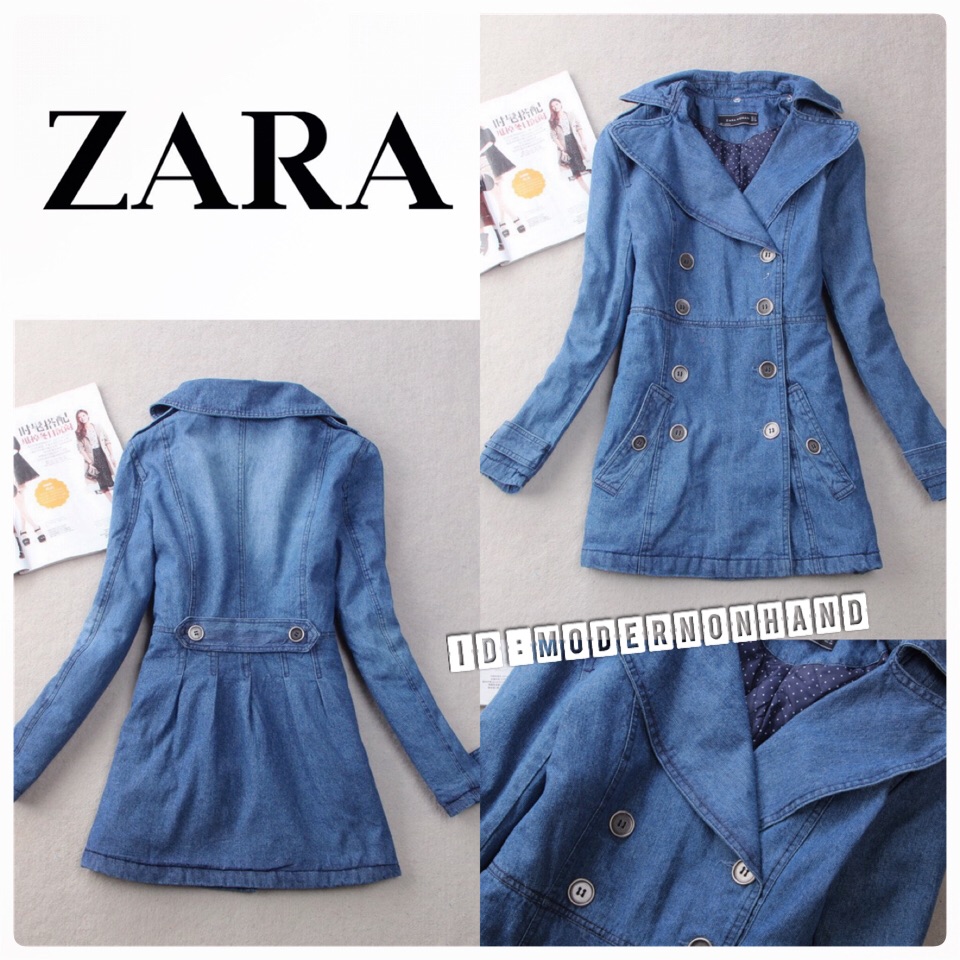เสื้อโค้ท เสื้อคลุมยาว ผ้ายีนส์ ซีด ZARA แต่งกระดุม2แถว เนื้อผ้าหนา อุ่น Size S/M/L