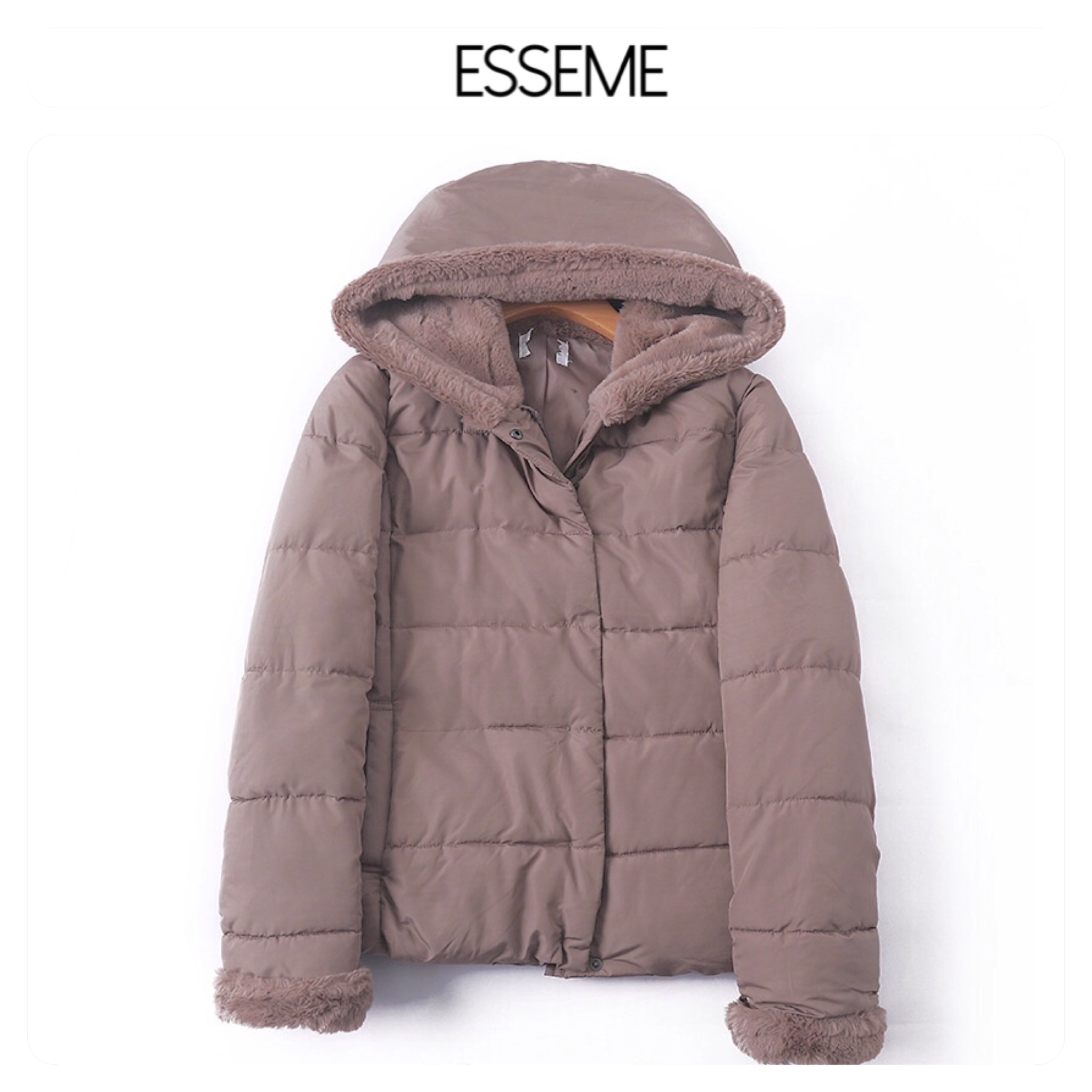 ESSEME เสื้อกันหนาว เสื้อฮู้ดเฟอร์ บุนวมอุ่น สีนู้ดโกโก้ แบรนด์ ESSEME (padded puffer Jacket) นู้ดโกโก้