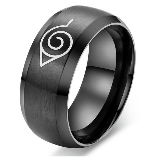 แหวนผู้ชาย สีดำ Stainless Steel สลักลาย สัญลักษณ์ นินจา ในการ์ตูน นารูโตะ แคว้นไฟ ฮิโนะคุนิ แหวนแบบ เท่ ๆ สวยหรู หายาก 566361