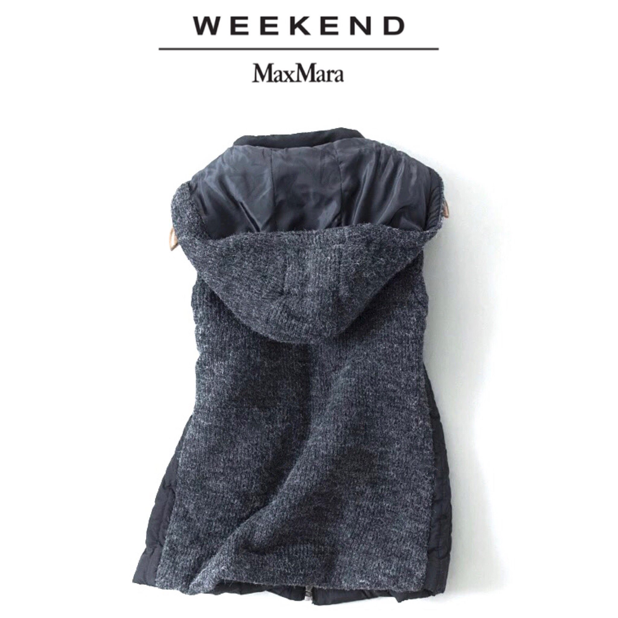 เสื้อกั๊ก กันหนาว กั๊กฮูทสีดำ แต่งขนสีขาวคอปกด้านใน แบรนด์WEEKEND (ฮูทถอดได้คะ) ดำ