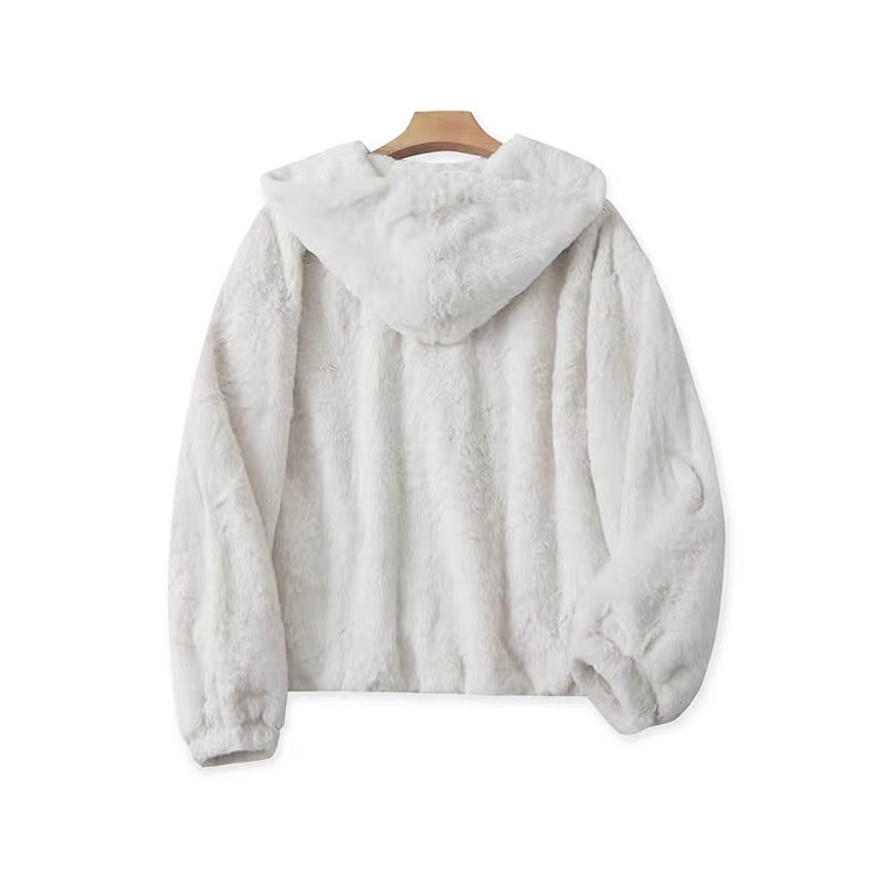 915 เสื้อเฟอร์กันหนาว หมวกฮู้ด เสื้อขน Fluffy coat แบรนด์ SUREVE (JAPAN) เทา