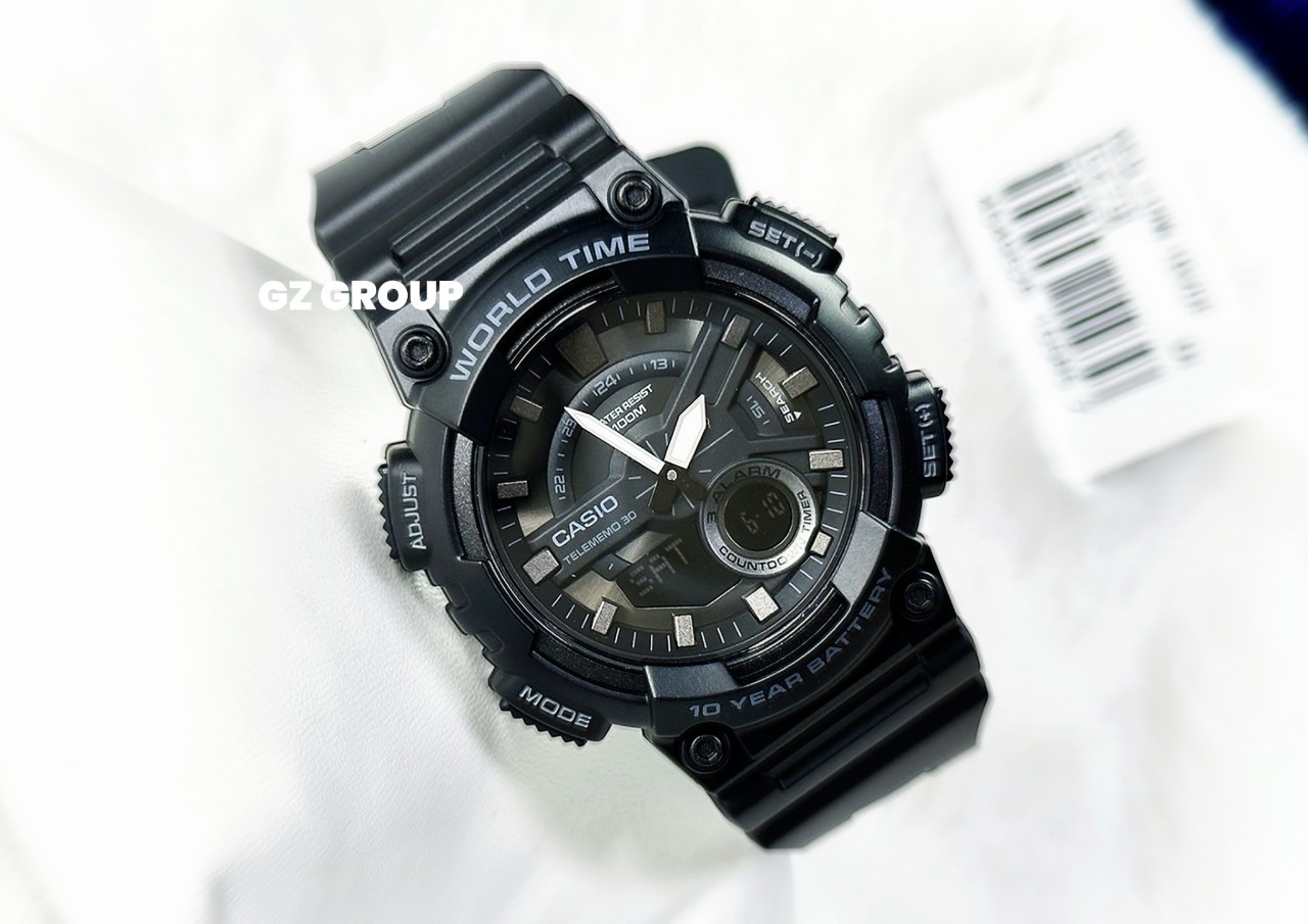 CASIO MID YEAR SALE นาฬิกาคาสิโอ พร้อมส่ง นาฬิกาข้อมือ นาฬิกากันน้ำ นาฬิกาของแท้ BTS ประกันศูนย์ CMG 1 ปี รุ่น AEQ-110W-1B นาฬิกาสีดำ