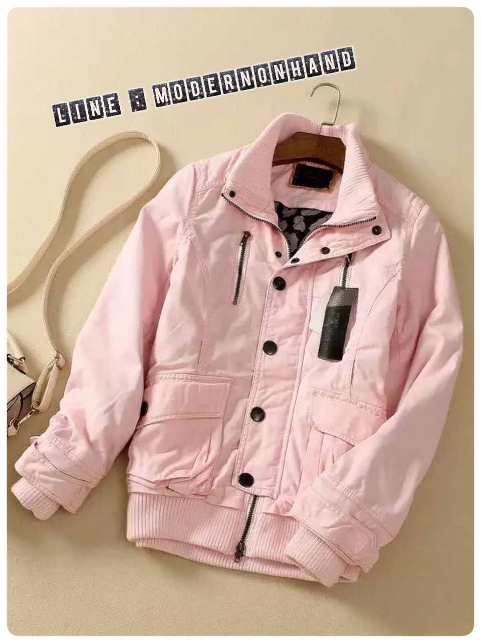 เสื้อกันหนาว แต่งหมวกฮูท แขนจั๊ม สีชมพู สไตล์เกาหลี เนื่อผ้าหนานุ่มคะ Size M