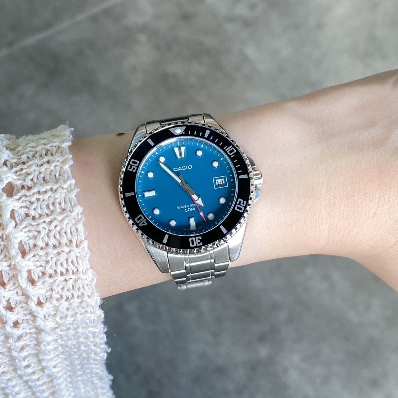 CASIO MID YEAR SALE นาฬิกาคาสิโอ พร้อมส่ง นาฬิกาข้อมือ นาฬิกากันน้ำ นาฬิกาของแท้ BTS ประกันศูนย์ CMG 1 ปี รุ่น MDV-10D-2A1 นาฬิกาสีเงิน