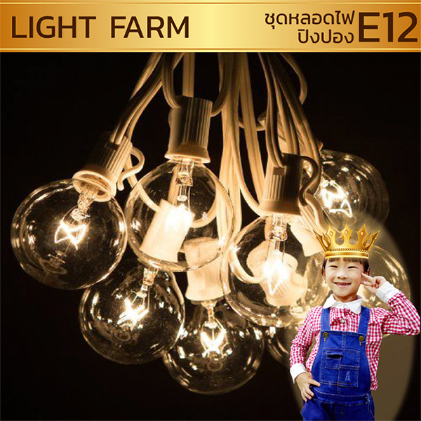 ชุดไฟปิงปองพร้อมขั้วหลอด E12 ยาว 8 ม. 25 หลอด (สายสีขาว)