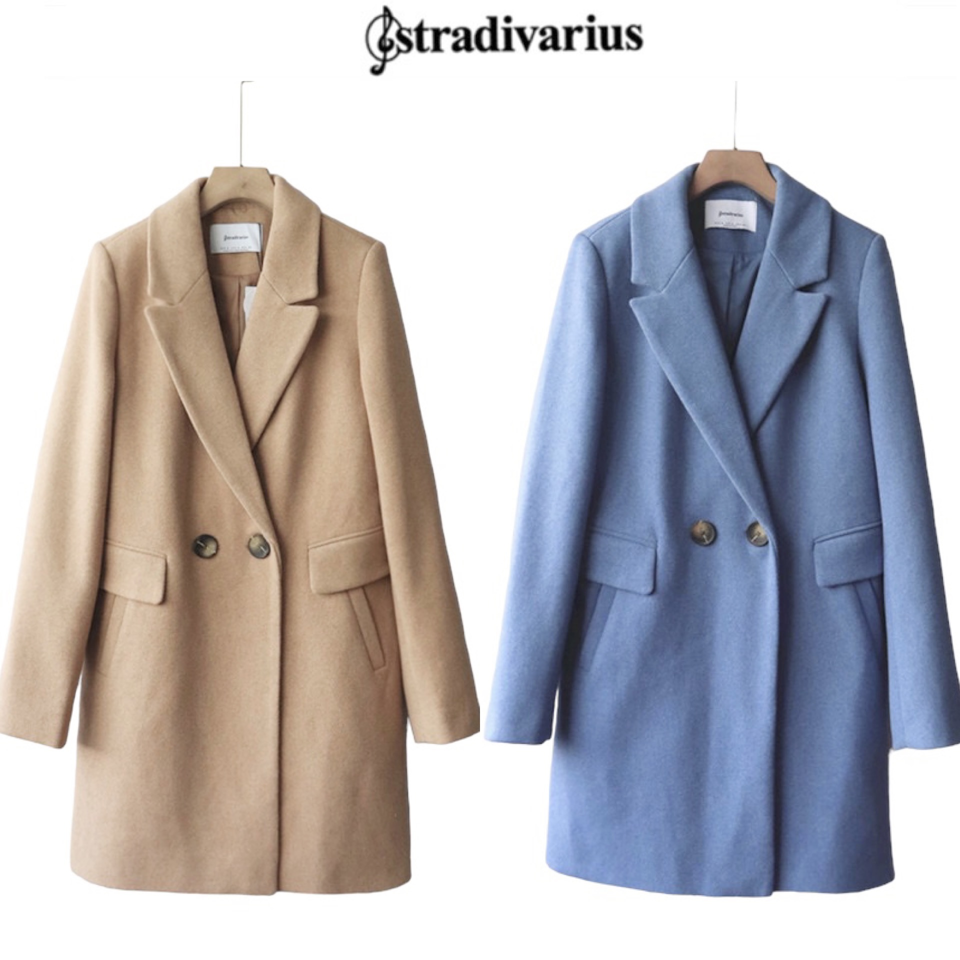 Stradivarius เสื้อโค้ท เสื้อกันหนาว เนื้อผ้าสักหลาดวูล เบจ แบรนด์ stradivarius✨ แท้