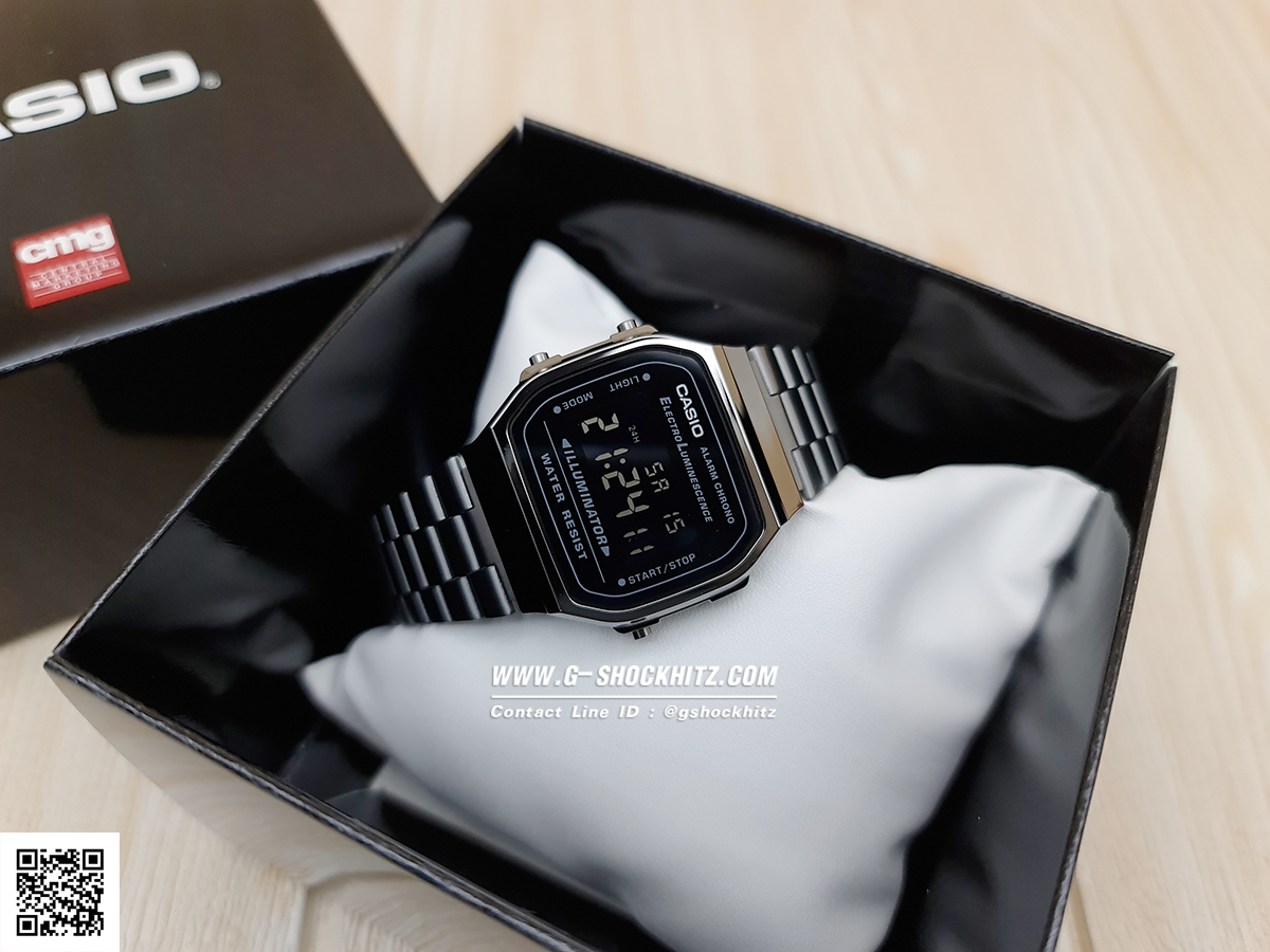 CASIO นาฬิกาคาสิโอ นาฬิกาข้อมือ นาฬิกากันน้ำ นาฬิกาของแท้ ประกันศูนย์ CMG 1 ปี รุ่น A168WGG-1B นาฬิกาสีดำ