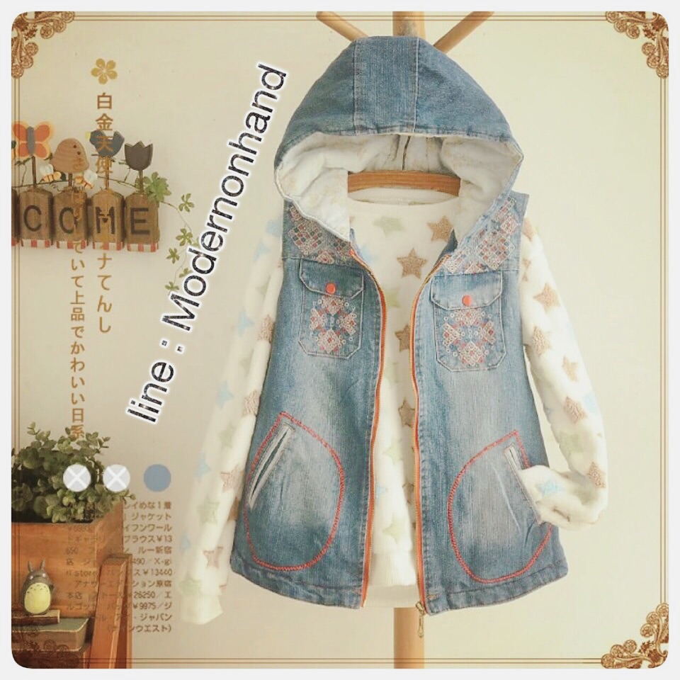 เสื้อกั๊ก ผ้ายีนส์ซีด แต่งลายปัก บุหนา สวมใส่อุ่นสบาย งานหรู เกรดญี่ปุ่น เลยคะ Free Size (M) ยีนส์