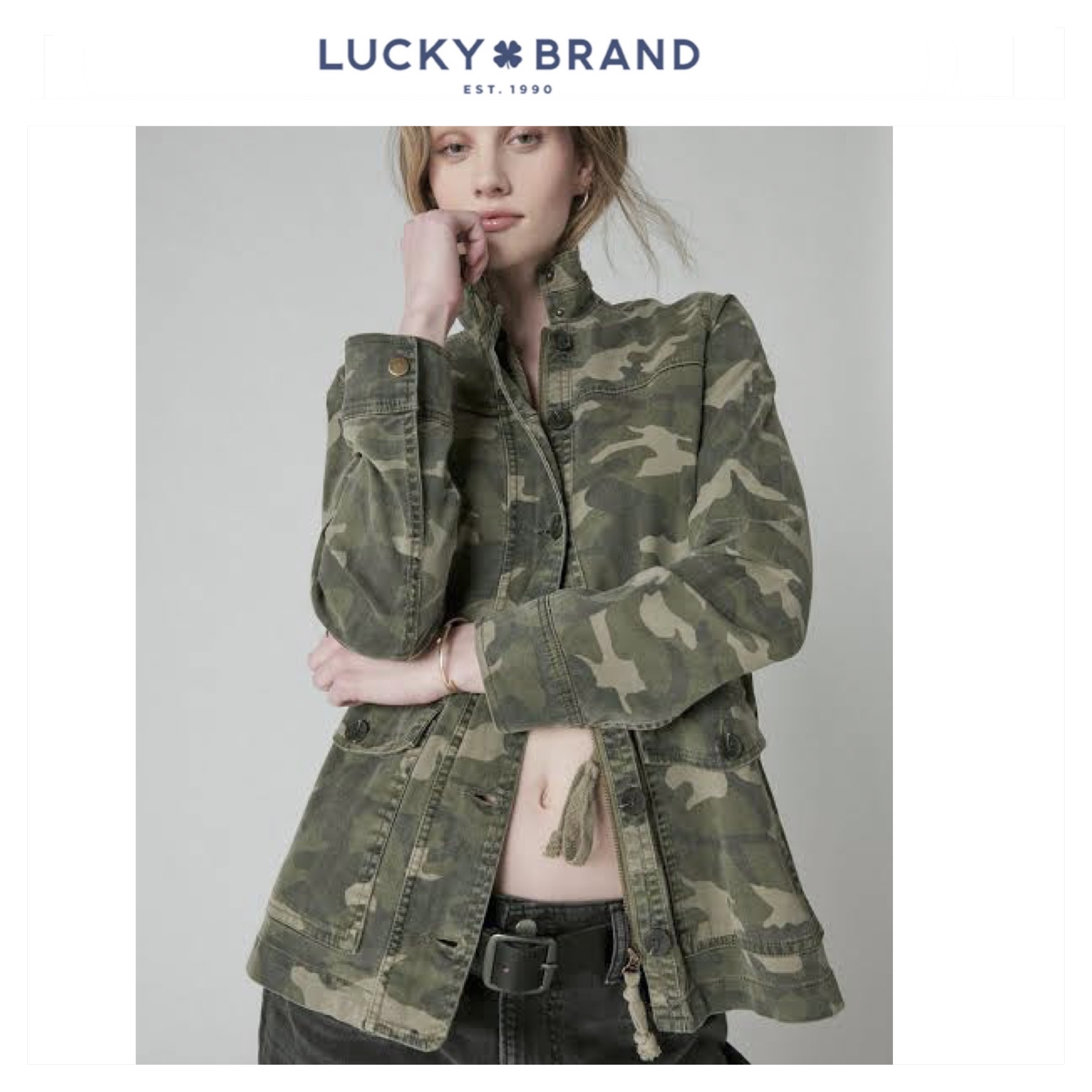 LUCKY BRAND เสื้อนอกเขียวทหาร เสื้อแจ็คเก็ต แนวทหาร แพทเทิน Lucky brandสวย เท่ห์ มาก แบรนด์ In extenso สำเนา เขียว