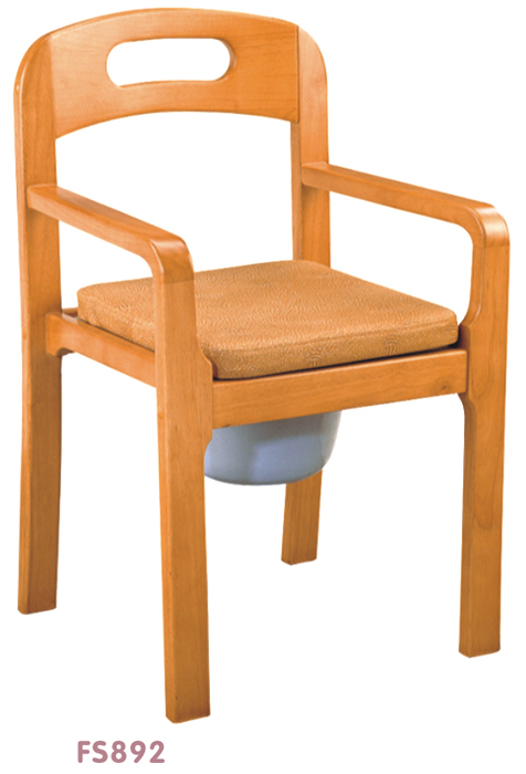 เก้าอี้นั่งถ่ายแบบไม้พับไม่ได้ ทำจากไม้คุณภาพสูง มีถังพร้อมฝาปิด รุ่น FS892
