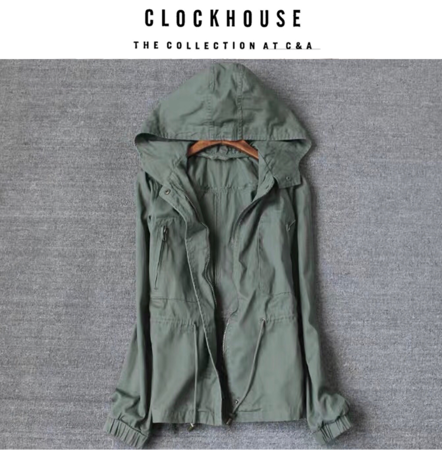 Clockhouse เสื้อฮู้ดเขียวทหาร เสื้อนอกแนวทหาร งานClockhouse แพทเทินสวย เท่ห์มาก Size S/M/L/XL เขียว