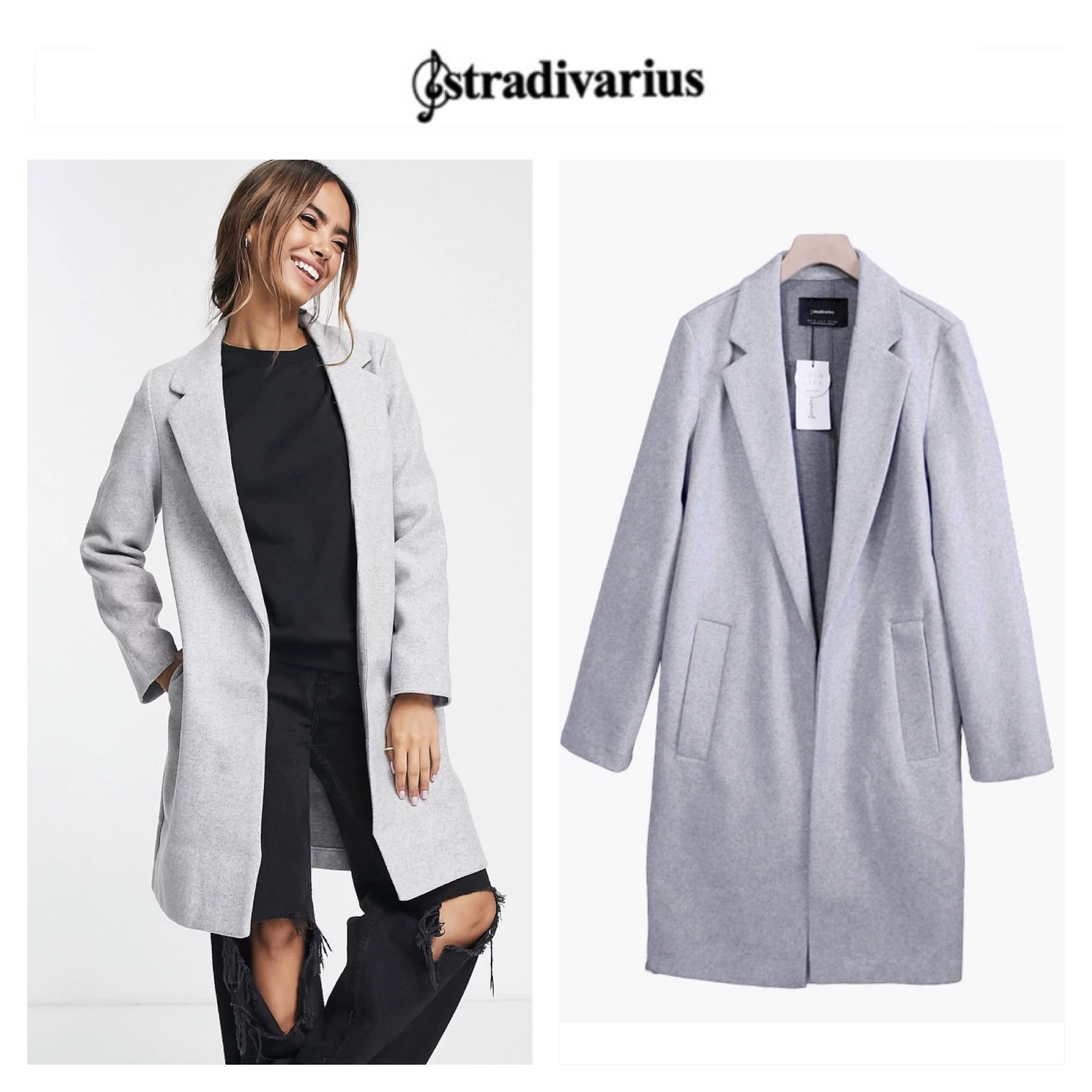 เสื้อโค้ท เสื้อโค้ทกันหนาว โค้ทวูล tailored knot coat สีเบจ แบรนด์ STRADIVARIUS สำเนา
