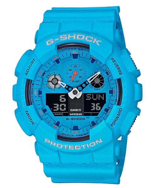 CASIO G-SHOCK นาฬิกาข้อมือ นาฬิกากันน้ำ นาฬิกาของแท้ ประกันศูนย์ CMG 1 ปี รุ่น GA-100RS-2A นาฬิกาสีฟ้า