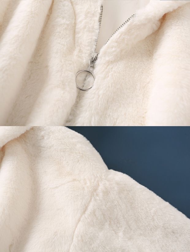 Forever21 เสื้อเฟอร์กันหนาว หมวกฮู้ด เสื้อขน แบรนด์ forever21 (FLUFFY COAT) ขาว