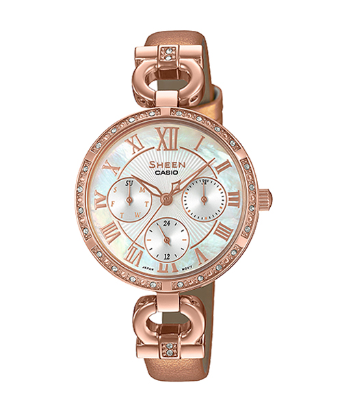 CASIO SHEEN นาฬิกาข้อมือ นาฬิกากันน้ำ นาฬิกาของแท้ ประกันศูนย์ CMG 1 ปี รุ่น SHE-3067PGL-7B นาฬิกาสีน้ำตาล