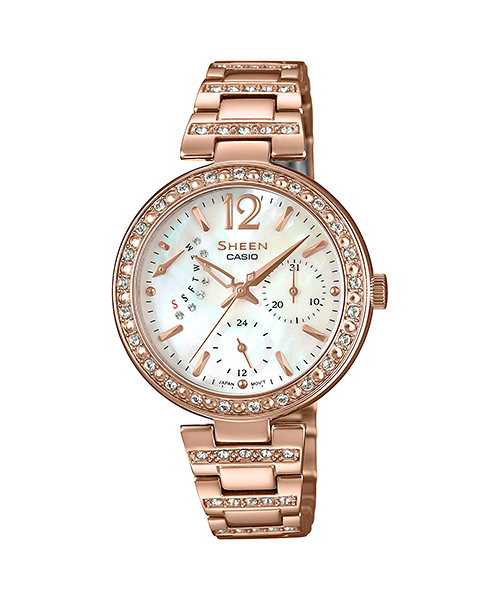 CASIO SHEEN นาฬิกาข้อมือ นาฬิกากันน้ำ นาฬิกาของแท้ ประกันศูนย์ CMG 1 ปี รุ่น SHE-3043PG-7A นาฬิกาสีน้ำตาล