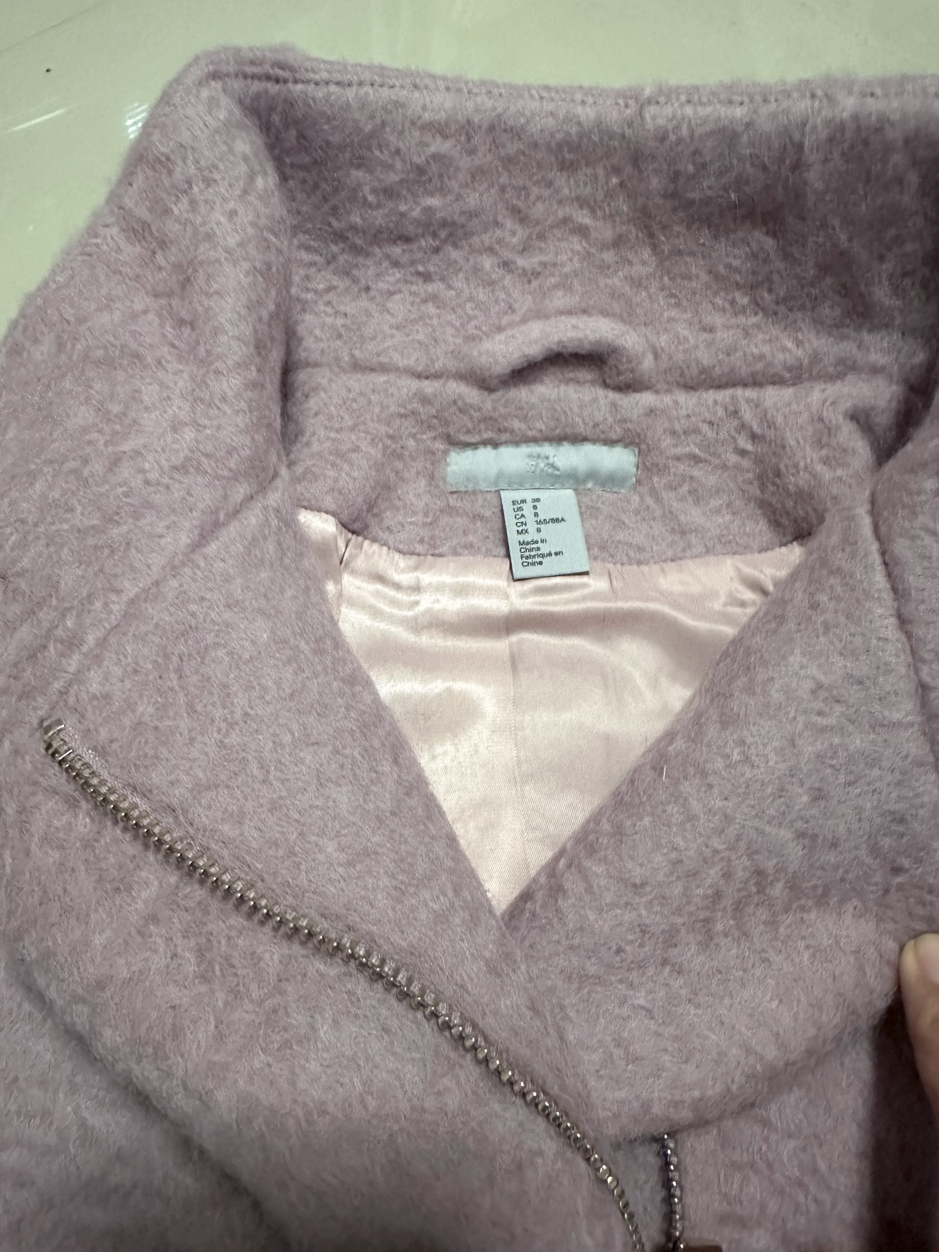 เสื้อโค้ท เสื้อกันหนาว เนื้อผ้าสักหลาด สีม่วงอ่อน แบรนด์ H&M