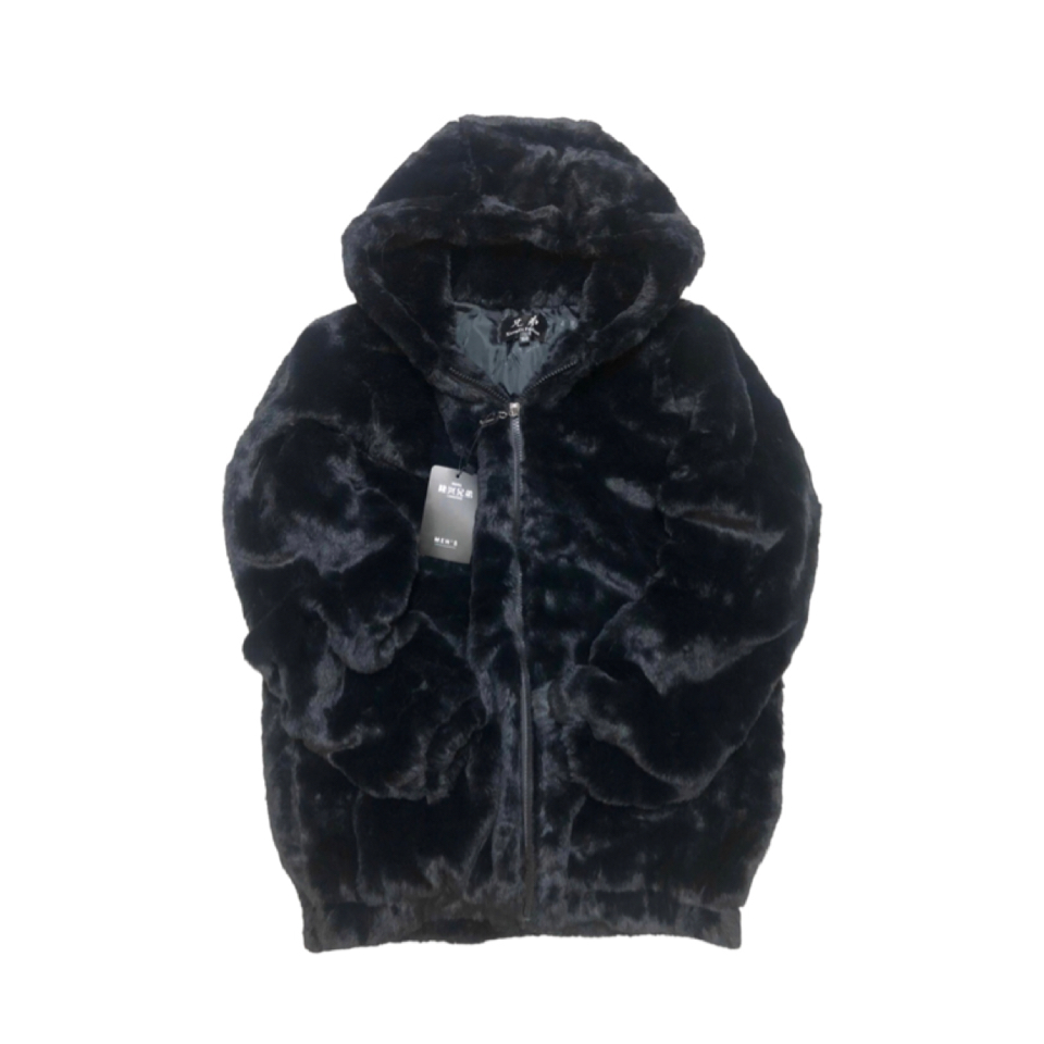 Forever21 เสื้อเฟอร์กันหนาว หมวกฮู้ด เสื้อขน สีดำ (FLUFFY COAT) 兄弟 ขาว