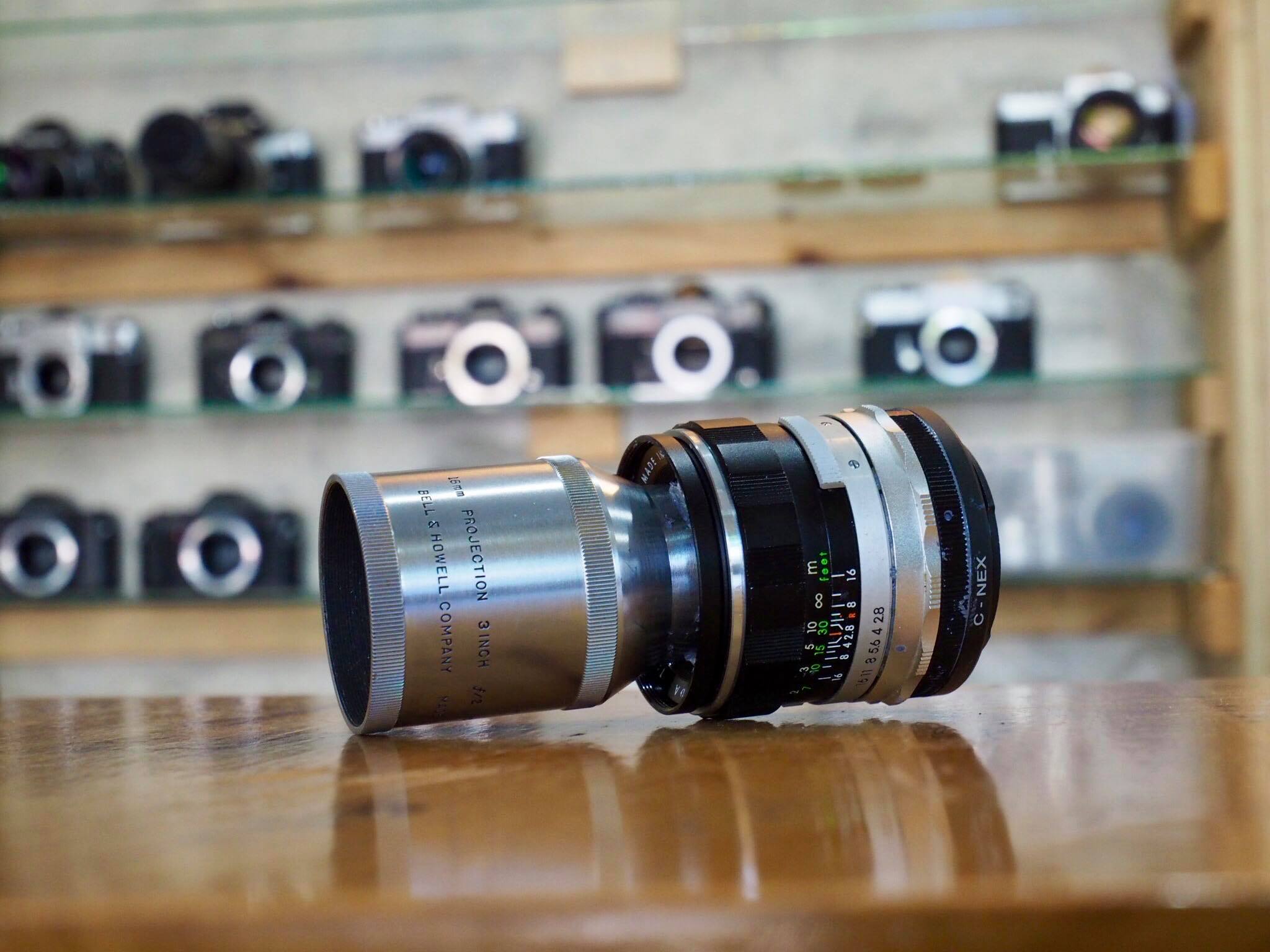 BELL & HOWELL 16MM.PROJECTION 3INCH (75MM)F2 INCRE-LITE MODIFLY SONY E MOUNT