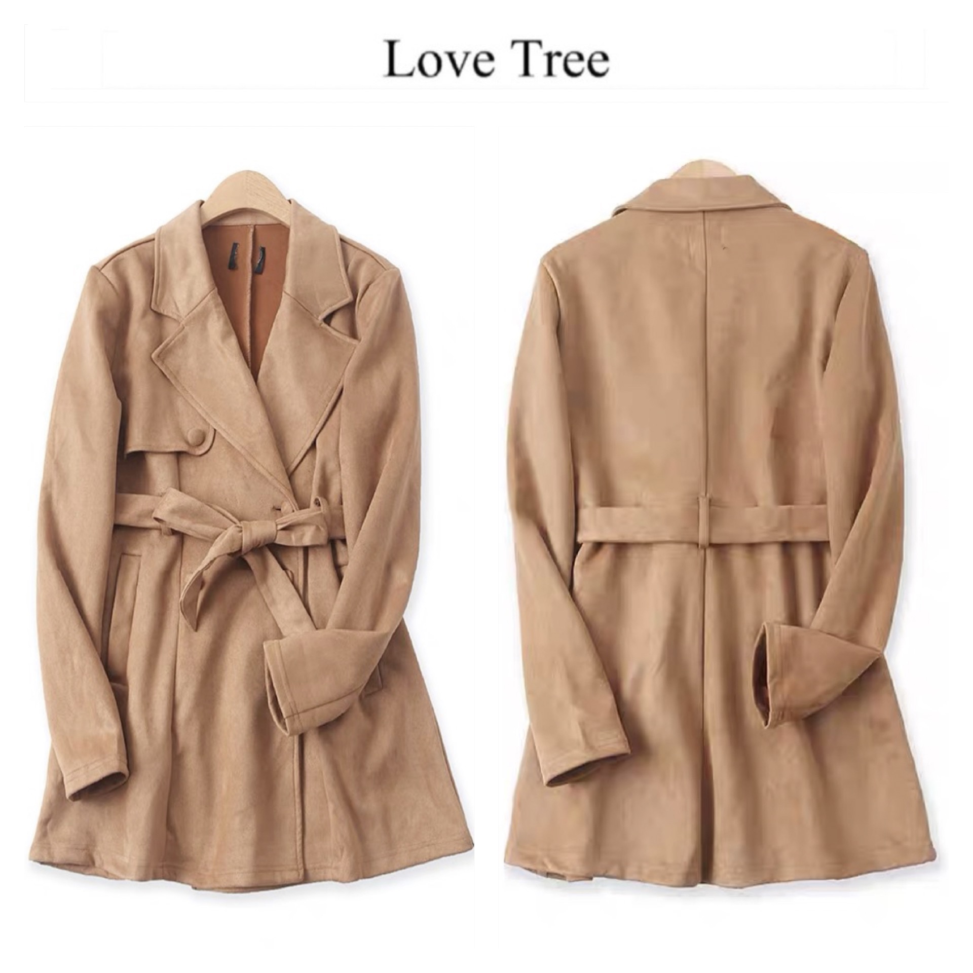 เสื้อโค้ท เสื้อคลุมหนังกลับ โค้ทหนังกลับ โค้ทวูล สีคาเมล แบรนด์ LOVE TREE
