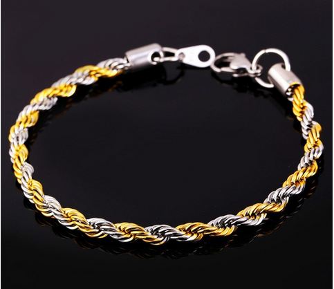 สร้อยข้อมือผู้ชาย 316 L สแตนเลส แท้ ลายโซ่ทอง ขดเป็นเกลียว เงิน ผสมทอง ดีไซน์หรู ใส่ได้ทุกวัน ไม่ลอกไม่ดำ สร้อยข้อมือให้แฟน เท่ ๆ 439081