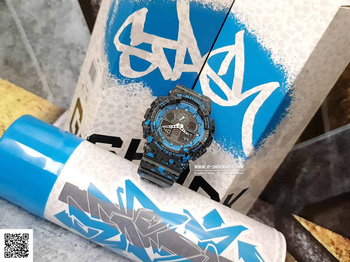 CASIO MID YEAR SALE G-SHOCK พร้อมส่ง นาฬิกาข้อมือ นาฬิกากันน้ำ นาฬิกาของแท้ ประกันศูนย์ CMG 1 ปี รุ่น GA-100ST-2A นาฬิกาสีน้้ำเงิน