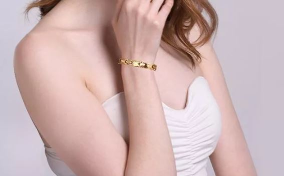 สร้อยข้อมือ กำไลข้อมือ ทอง ฝังแม่เหล็ก ปรับสมดุล สุขภาพดี ฝังเพชร CZ AAA ดีไซน์ ทรงรี แบบสวยหรู 350536