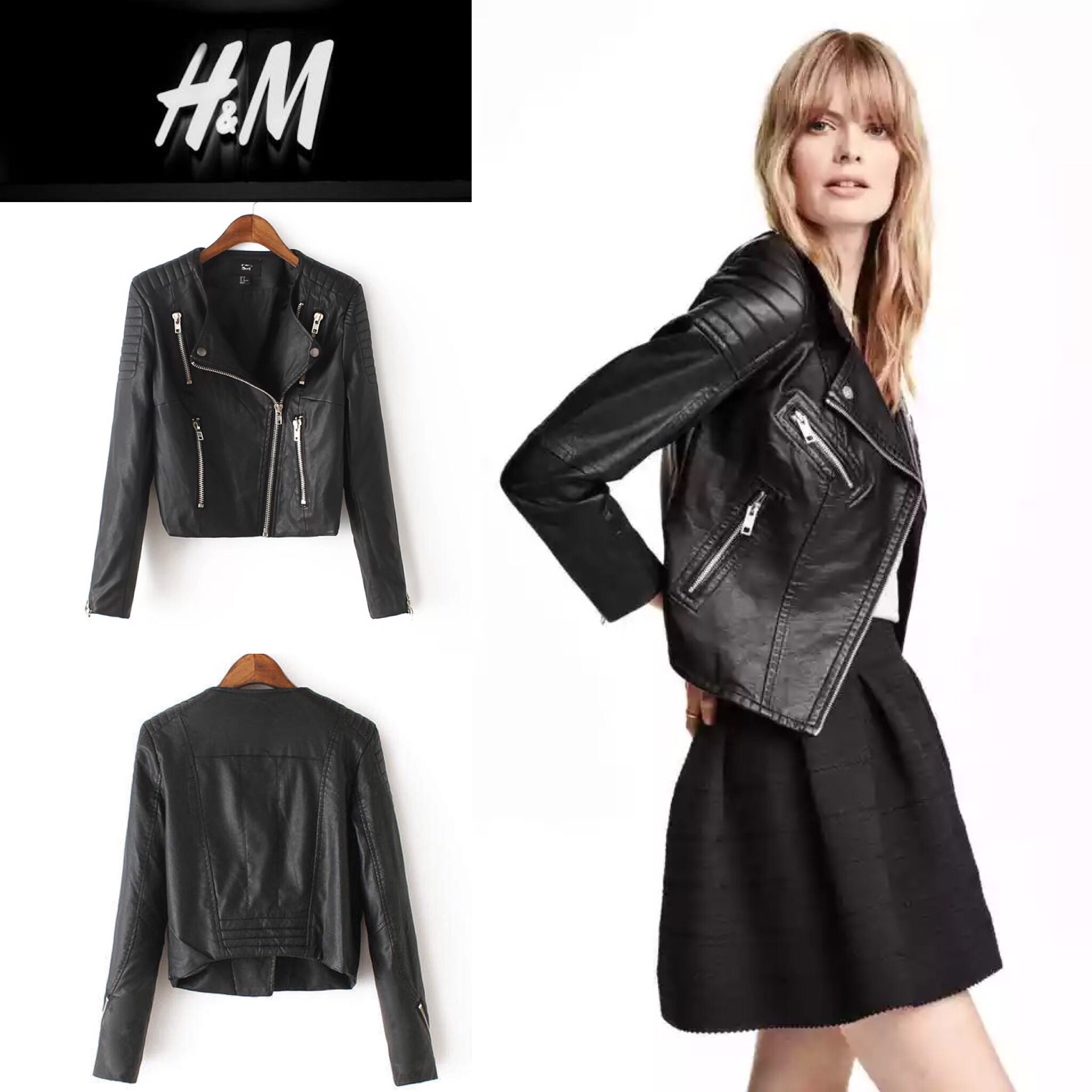 H&m เสื้อหนัง เสื้อแจ็คเก็ตหนังH&M สไตล์เสื้อแก๊งค์ แต่งซิบคอ แขน สวยเท่ห์ เปรี้ยวมากคะ Size S/M/L Size S/M/L