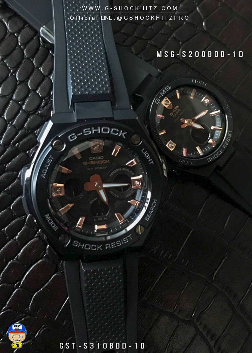 CASIO G-SHOCK นาฬิกาข้อมือ นาฬิกากันน้ำ นาฬิกาของแท้ ประกันศูนย์ CMG 1 ปี รุ่น GST-S310BDD-1AXMSG-S200BDD-1A นาฬิกาสีดำ