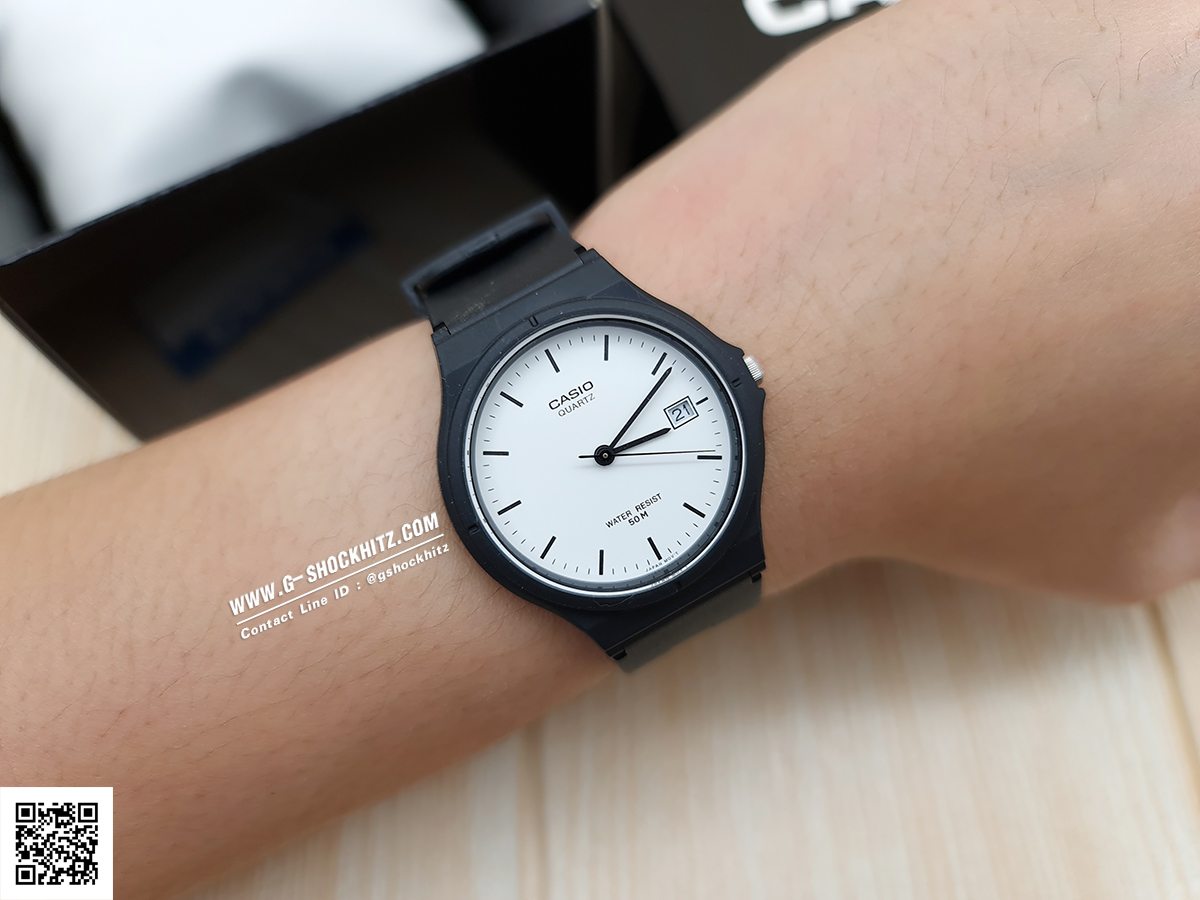 CASIO นาฬิกาคาสิโอ นาฬิกาข้อมือ นาฬิกากันน้ำ นาฬิกาของแท้ ประกันศูนย์ CMG 1 ปี รุ่น MW-59-7E นาฬิกาสีดำ