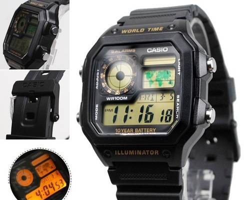 CASIO นาฬิกาคาสิโอ นาฬิกาข้อมือ นาฬิกากันน้ำ นาฬิกาของแท้ ประกันศูนย์ CMG 1 ปี รุ่น AE-1200WH-1B นาฬิกาสีดำ