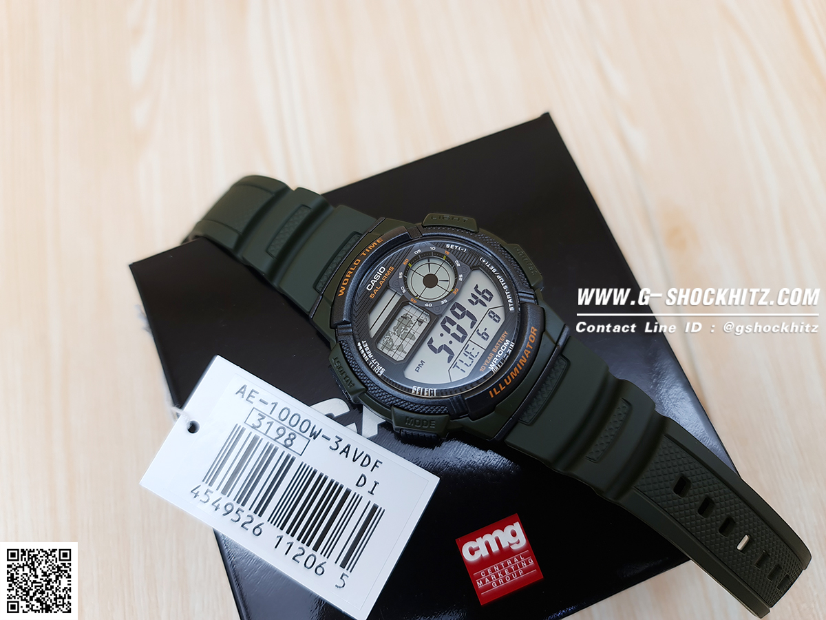 CASIO นาฬิกาคาสิโอ นาฬิกาข้อมือ นาฬิกากันน้ำ นาฬิกาของแท้ ประกันศูนย์ CMG 1 ปี รุ่น AE-1000W-3A นาฬิกาสีเขียว