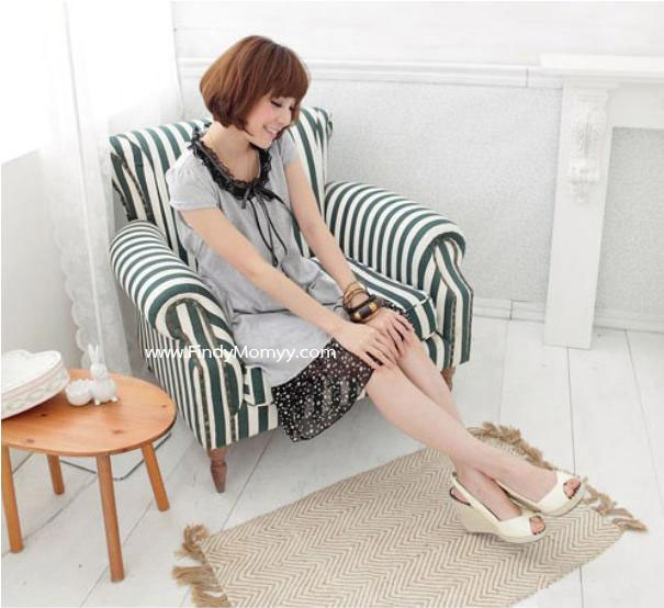 ชุดแฟชั่นคลุมท้อง สีเทา แต่งระบายสีดำ สุดน่ารัก