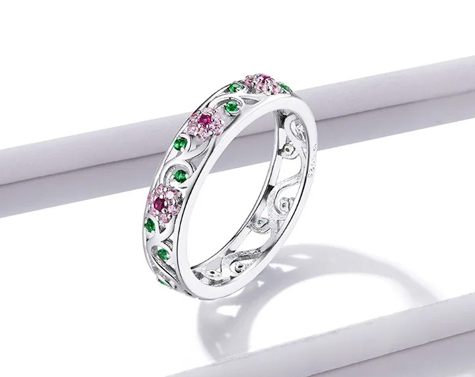 แหวนเงินแท้ 925 แหวนสลักลาย ดอกไม้ ฝังเพชร CZ AAA สวยหรู ใส่ออกงาน ทำงาน เครื่องประดับเลอค่า 419013