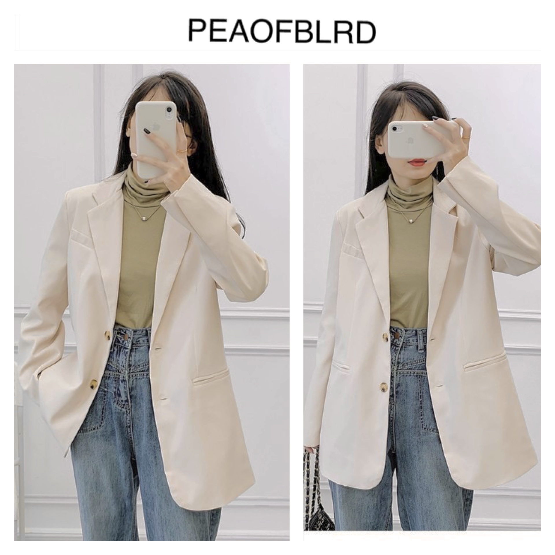 เสื้อโค้ท เสื้อกันหนาว เนื้อผ้าสักหลาดวูล สีครีมเปลือกไข่ แบรนด์ PEAOFBLRD