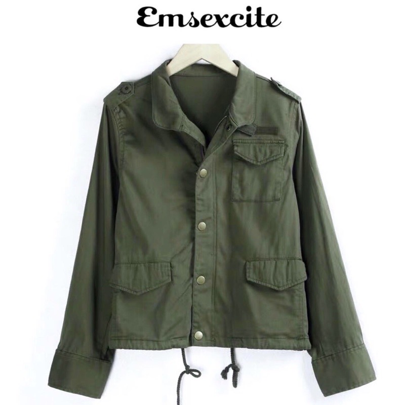 Emsexcite เสื้อทหาร เสื้อฮู้ดเขียวทหาร เสื้อนอกแนวทหาร แพทเทินสวย เท่ห์มาก แบรน์EMSEXCITE (JAPAN)คะ เขียว