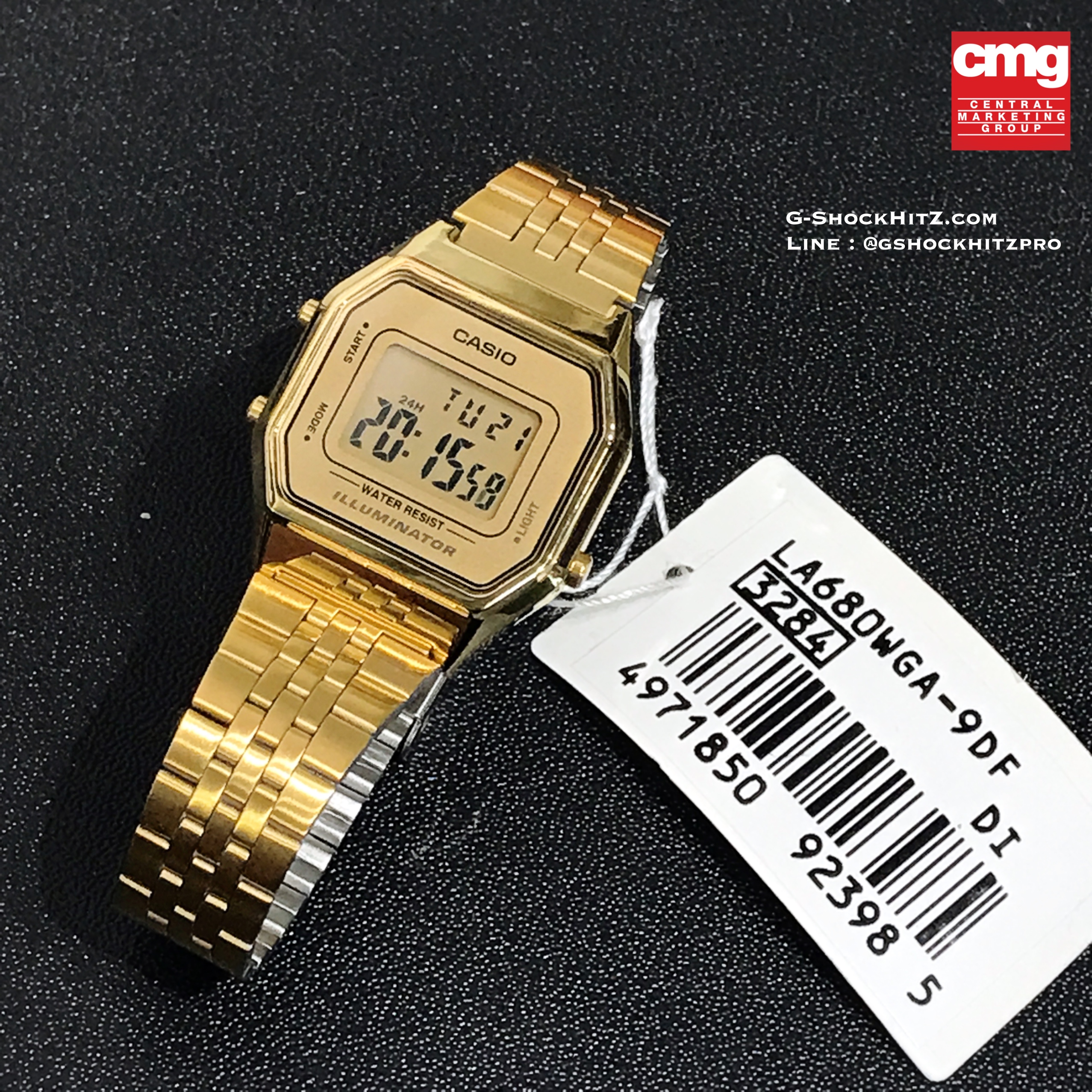 CASIO นาฬิกาคาสิโอ นาฬิกาข้อมือ นาฬิกากันน้ำ นาฬิกาของแท้ ประกันศูนย์ CMG 1 ปี รุ่น LA680WGA-9D นาฬิกาสีทอง